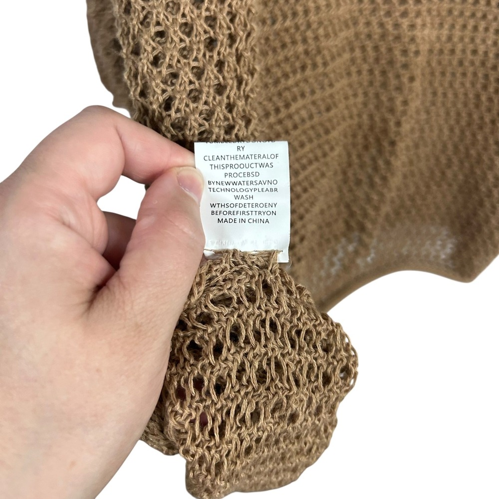 Boho Mesh Open Knit Hoodie‎ 3XL Tan Oversized Open Knit Crochet Festival Indie - Picture 5 of 7